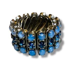 Stretch Ring Jewelry Light Dark Blue Silvertone 13mm Thick